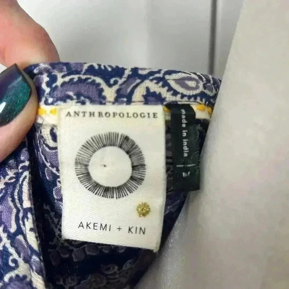 Anthropologie AKEMI + KIN Coconino 3/4 Sleeve Button Down Top Size M Blue Motif - Picture 6 of 11